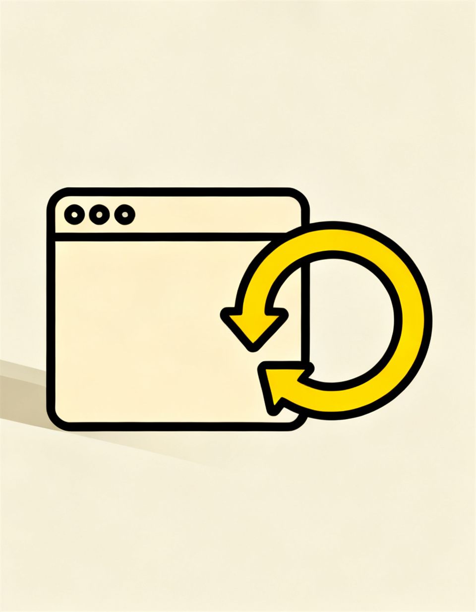 Illustration of a browser window beside a yellow loop of two chasing arrows, running on its own